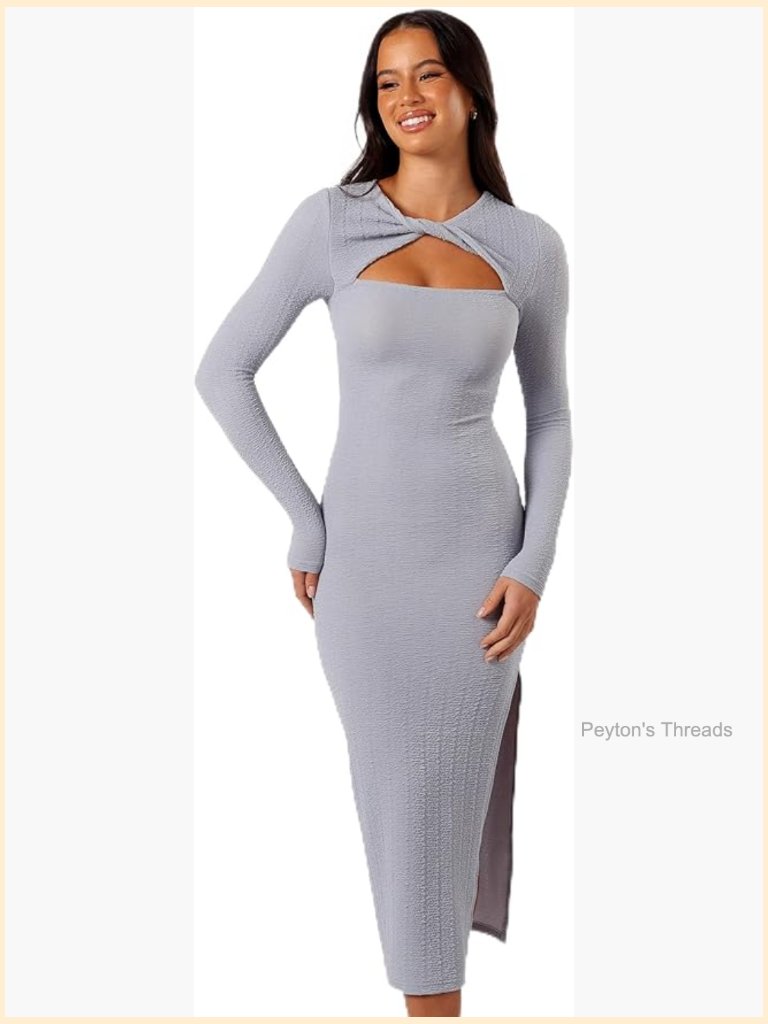 Long Sleeve Midi Bodycon Dress - High Neck, Pull On, Polyester Spandex
